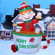 🎅 vibrant led-lit 6 ft inflatable elf mug: perfect christmas party decoration for indoor & outdoor joyful winter ambiance! logo