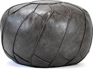 🪑 contemporary faux leather pouf ottoman in dark grey, unfilled moroccan footstool, floor footrest cushion, storage solution - natural brown color, 23x11 inches logo