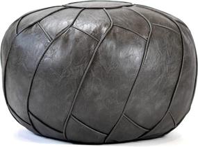 img 4 attached to 🪑 Contemporary Faux Leather Pouf Ottoman in Dark Grey, Unfilled Moroccan Footstool, Floor Footrest Cushion, Storage Solution - Natural Brown Color, 23x11 inches