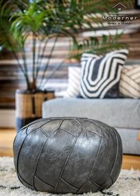 img 3 attached to 🪑 Contemporary Faux Leather Pouf Ottoman in Dark Grey, Unfilled Moroccan Footstool, Floor Footrest Cushion, Storage Solution - Natural Brown Color, 23x11 inches