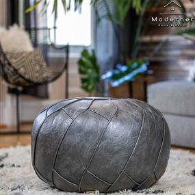 img 1 attached to 🪑 Contemporary Faux Leather Pouf Ottoman in Dark Grey, Unfilled Moroccan Footstool, Floor Footrest Cushion, Storage Solution - Natural Brown Color, 23x11 inches