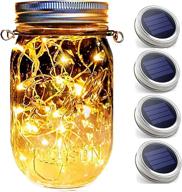 🌟 outdoor hanging mason jar string lights lids - set of 4 | waterproof solar fairy lanterns with hangers (30 led bulbs) | ideal for garden mason jar decor, shed windows, and floating lanterns логотип