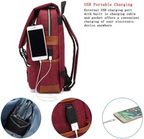 img 2 attached to 🎒 UGRACE Vintage Laptop Backpack with USB Port, Stylish Water-Resistant Travel Backpack Casual Daypack School Shoulder Bag for Men Women, Fits up to 15.6-Inch Laptop - Red