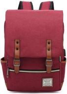 🎒 ugrace vintage laptop backpack with usb port, stylish water-resistant travel backpack casual daypack school shoulder bag for men women, fits up to 15.6-inch laptop - red logo