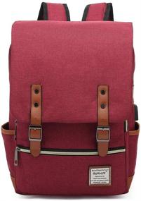 img 4 attached to 🎒 UGRACE Vintage Laptop Backpack with USB Port, Stylish Water-Resistant Travel Backpack Casual Daypack School Shoulder Bag for Men Women, Fits up to 15.6-Inch Laptop - Red