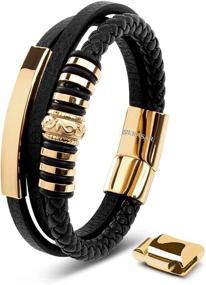 img 4 attached to SERAŞAR Premium Genuine Leather Bracelet [Shine] for Men in Black - Magnetic Stainless Steel Clasp in Black, Silver, and Gold - Includes Exclusive Jewelry Box - Great Gift Idea!