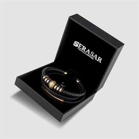 img 3 attached to SERAŞAR Premium Genuine Leather Bracelet [Shine] for Men in Black - Magnetic Stainless Steel Clasp in Black, Silver, and Gold - Includes Exclusive Jewelry Box - Great Gift Idea!