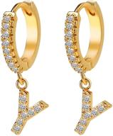 stunning 14k gold plated huggie initial earrings with cz stones - perfect hypoallergenic ear cuff gift for women and girls! logo