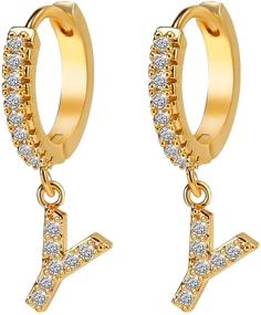 img 4 attached to Stunning 14K Gold Plated Huggie Initial Earrings with CZ Stones - Perfect Hypoallergenic Ear Cuff Gift for Women and Girls!