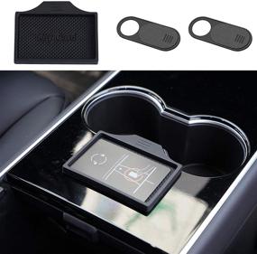 img 4 attached to 🔒 Enhance Security with [1+2 Pack] Key Card Holder & Webcam Cover for Tesla Model 3 KIWISMART: Anti-Slip Console Protector Pad & Privacy Cover for Model Y Accessories