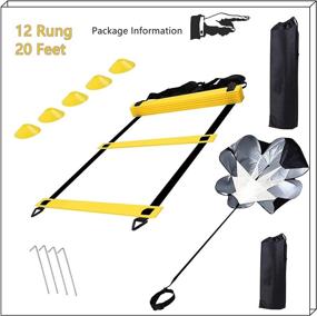 img 1 attached to 🏃 H&amp;H 20ft Speed and Agility Ladder Training Set with 5 Disc Cones, Resistance Parachute, and 4 Steel Stakes - Enhancing Coordination, Speed, Power, and Strength in Outdoor Workouts