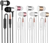 🎧 premium 4 pairs earbud headphones with remote & microphone - noise isolating, tangle-free, stereo sound - fits all 3.5mm interface devices (black+silver+gold+pink) logo