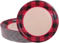 🔴 aneco 60-piece red and black plaid paper plates: disposable round dinnerware for parties, 9 inches logo