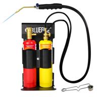 🔥 bluefire oxygen mapp/propane cutting torch kit: free accessory flint lighter & cylinder holder rack. dual fuel welding, brazing, soldering. (cylinders not included) logo