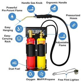 img 3 attached to 🔥 BLUEFIRE Oxygen MAPP/Propane Cutting Torch Kit: Free Accessory Flint Lighter & Cylinder Holder Rack. Dual Fuel Welding, Brazing, Soldering. (Cylinders Not Included)