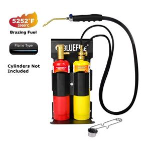 img 2 attached to 🔥 BLUEFIRE Oxygen MAPP/Propane Cutting Torch Kit: Free Accessory Flint Lighter & Cylinder Holder Rack. Dual Fuel Welding, Brazing, Soldering. (Cylinders Not Included)