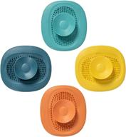 🌀 efficient 4 piece silicone hair catcher drain covers in orange, blue, green, yellow - ideal shower drain hair trap, tubshroom, and kitchen strainer logo