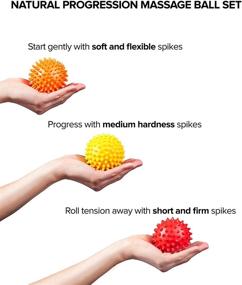 img 3 attached to 👣 Octorox Spiky Massage Balls for Foot, Back, Muscles - Set of 3 Soft to Firm Spiked Massager Roller Orbs for Plantar Fasciitis, Trigger Point Therapy, Exercise, Yoga, Deep Tissue Myofascial Release, 3-inch