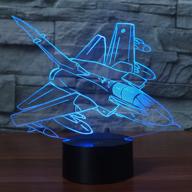 ✈️ fighter jet plane 3d illusion lamp led night light - kids bedroom decoration, usb touch table light with 7 flashing colors - perfect christmas & birthday gifts логотип