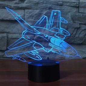 img 4 attached to ✈️ Fighter Jet Plane 3D Illusion Lamp LED Night Light - Kids Bedroom Decoration, USB Touch Table Light with 7 Flashing Colors - Perfect Christmas & Birthday Gifts