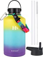 hawson 64oz insulated water bottle: stay hydrated with this half gallon stainless 💧 steel jug featuring straw handle lid, paracord handle, and wide mouth thermo canteen mug логотип