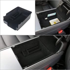 img 4 attached to 🚗 Carwiner Armrest Organizer for Tesla Model 3/Y: Center Console Tray with Flocked Storage Box, Coin & Sunglass Holder - Must-Have Model Y Interior Accessory (2016-2021)