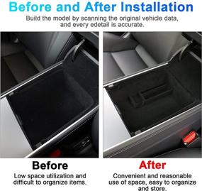 img 3 attached to 🚗 Carwiner Armrest Organizer for Tesla Model 3/Y: Center Console Tray with Flocked Storage Box, Coin & Sunglass Holder - Must-Have Model Y Interior Accessory (2016-2021)