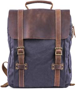 img 4 attached to 🎒 Gootium Leather Canvas Backpack Rucksack: Vintage Style meets Durability & Functionality