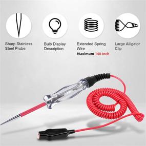 img 2 attached to 💡 Dual Color LED Bulb Automotive Circuit Tester, 6-24V Test Light - 135 Inch PU Extended Spring Wire, Sharp Stainless Steel Probe - Reliable Vehicle Circuits Low DC Voltage Auto Light Tester