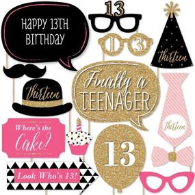 img 4 attached to Chic 13th Birthday Photo Booth Props 🎉 Kit - Pink, Black, and Gold - 20 Count
