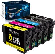💡 valuetoner remanufactured ink cartridge replacement for epson 220 220xl t220xl - premium 5 pack for workforce wf-2760, wf-2750, wf-2630, wf-2650, wf-2660, xp-320, xp-420 printer: 2 black, 1 cyan, 1 magenta, 1 yellow logo