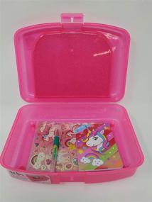 img 2 attached to 🦄 Unicorn Girls School Pencil Case Box - Hot Focus Art Box with Compartments, Pad Locks and Keys, Includes Neon Gel Pen, Notepad, Stickers - Pink, Purple, Red, Rainbow, Gold, Silver