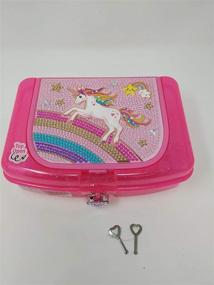 img 4 attached to 🦄 Unicorn Girls School Pencil Case Box - Hot Focus Art Box with Compartments, Pad Locks and Keys, Includes Neon Gel Pen, Notepad, Stickers - Pink, Purple, Red, Rainbow, Gold, Silver