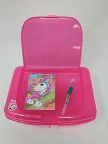 img 3 attached to 🦄 Unicorn Girls School Pencil Case Box - Hot Focus Art Box with Compartments, Pad Locks and Keys, Includes Neon Gel Pen, Notepad, Stickers - Pink, Purple, Red, Rainbow, Gold, Silver