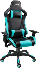img 4 attached to 🎮 Улучшите свой игровой опыт с игровым креслом Leopard High Back из искусственной кожи: регулируемое, поворотное и стильное в черно-голубом цвете