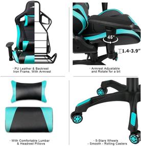img 1 attached to 🎮 Улучшите свой игровой опыт с игровым креслом Leopard High Back из искусственной кожи: регулируемое, поворотное и стильное в черно-голубом цвете