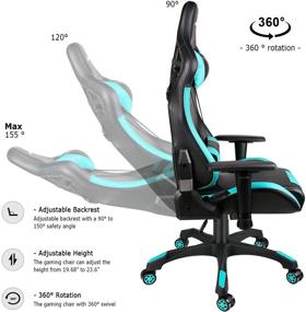 img 2 attached to 🎮 Улучшите свой игровой опыт с игровым креслом Leopard High Back из искусственной кожи: регулируемое, поворотное и стильное в черно-голубом цвете