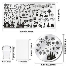 img 3 attached to Whaline 8-Piece Christmas Nail Art Plates Set – Santa Reindeer Snowflake Image Stamping Kit with 6 Manicure Stencils, Polish Stamper, and Scraper by Salon Designs