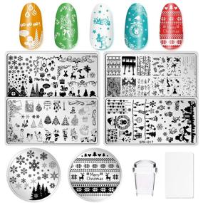 img 4 attached to Whaline 8-Piece Christmas Nail Art Plates Set – Santa Reindeer Snowflake Image Stamping Kit with 6 Manicure Stencils, Polish Stamper, and Scraper by Salon Designs