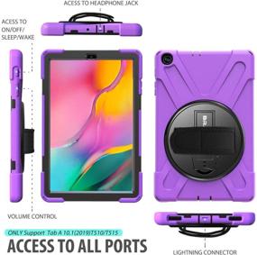 img 3 attached to Чехол BRAECN Hybrid Rugged Shockproof для Samsung Galaxy Tab A 10.1 T510/T515 с ремешком на руку, плечо и подставкой, фиолетовый, для модели 2019 года.