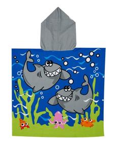 img 2 attached to 🦈 Фиолетовый туманный детский халат с капюшоном: Мягкое 100% хлопковое синее пончо для пляжа с акулой для мальчиков и девочек