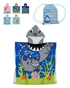 img 4 attached to 🦈 Фиолетовый туманный детский халат с капюшоном: Мягкое 100% хлопковое синее пончо для пляжа с акулой для мальчиков и девочек