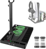 🎮 ultimate ps5 vertical stand: linkstyle with cooling fan, dual controller charger, led indicator, 15 game storage, and headset holder - ps5 console accessories logo