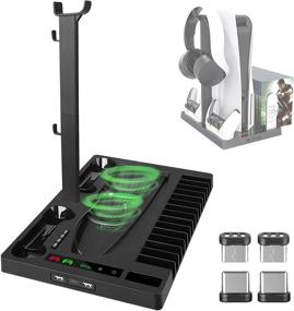 img 4 attached to 🎮 Ultimate PS5 Vertical Stand: Linkstyle with Cooling Fan, Dual Controller Charger, LED Indicator, 15 Game Storage, and Headset Holder - PS5 Console Accessories