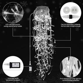 img 3 attached to 🎄 640 LED 65 FT Christmas Lights Outdoor: Cool White 120 Drops Plug in Curtain Fairy Lights for Wedding Party Holiday Bedroom Garden Patio Indoor - 8 Modes Christmas Decorations