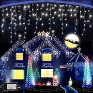 🎄 640 led 65 ft christmas lights outdoor: cool white 120 drops plug in curtain fairy lights for wedding party holiday bedroom garden patio indoor - 8 modes christmas decorations logo