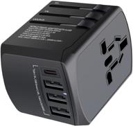 🌍 all-in-one universal travel adapter: international charger with 3 usb + 3.0a type c ports for eu, uk, usa, au, europe & asia, multi-outlet power converters logo