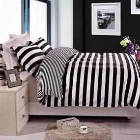 img 4 attached to 🖤 NTBAY Full/Queen Stripe Duvet Cover Set - Black and White Microfiber Reversible Design - Printed Stripe Pattern