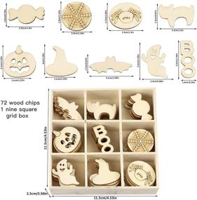 img 3 attached to 🎃 72 шт. Набор для творчества и ремесла на Хэллоуин из деревянных круглых лепестков - пустые необработанные деревянные вырезки для детей, домашнего обучения, семейных занятий и подарков на вечеринках - Хэллоуин декорации