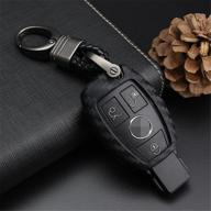 🔑 premium silicone rubber carbon fiber texture cover protector for mercedes-benz fob – black-weave keychain included logo